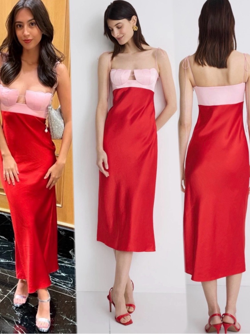 Anna October Atena Tulip Red Pink Slip Midi Dress - Large